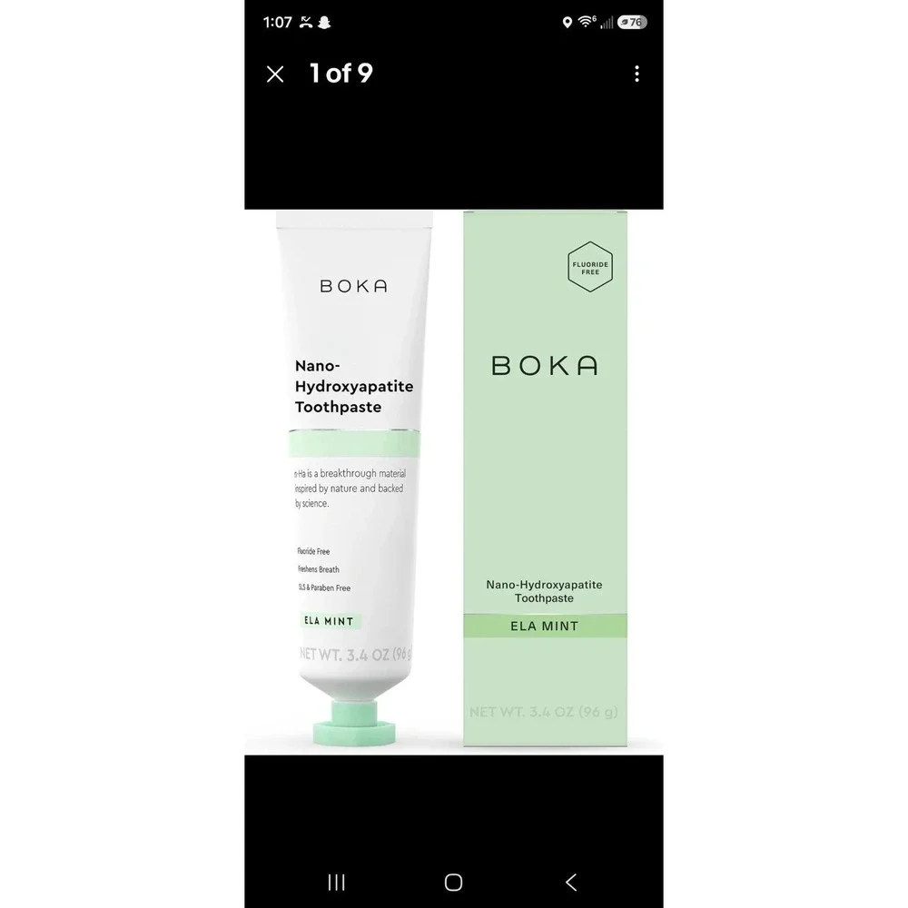 Boka Nano-Hydroxyapatite Toothpaste Ela Mint 3.4oz Tube Fluoride-Free Exp. 12/28